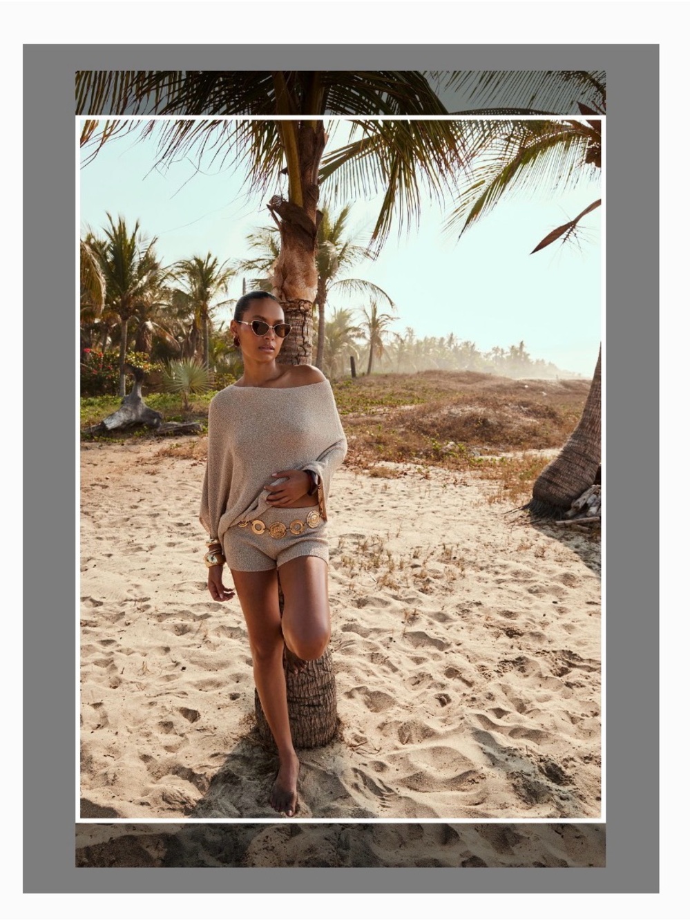12th Tribe Neutral Knit Off-Shoulder Shorts Coverup Set